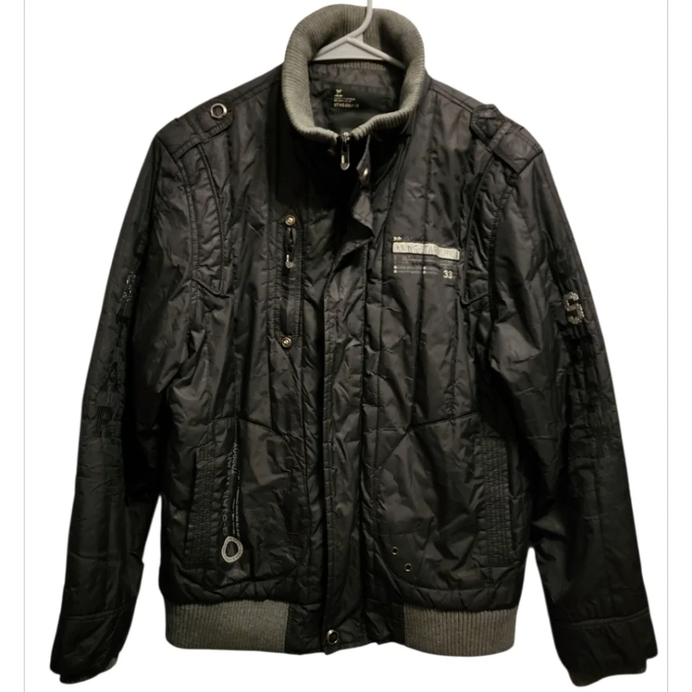 G-Star Raw Puffer Jacket Mens Large Black Gray Grunge Punk 2000s Y2K 90s Retro